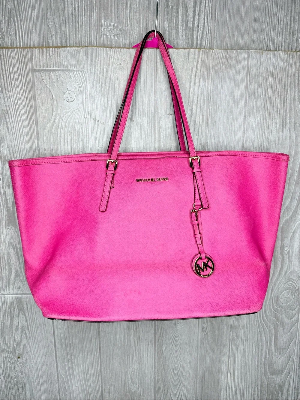 Vintage Michael Kors Jet Set Large Tote in Raspberry Pink Saffiano leather bag
